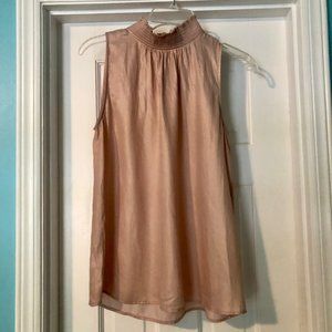 Pink/peach shimmer LOFT Outlet sleeveless, mock-neck blouse, size M